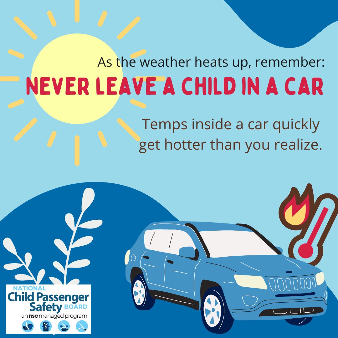 Check the back seat. Cars heat up quickly and get hotter than outside temps. Learn how you can play a role in keeping kids safe: cpsboard.org/heatstroke-pre…
#KeepEachOtherSafe #TechsRule #carseat #safety #education #training #heatstroke @NSCsafety