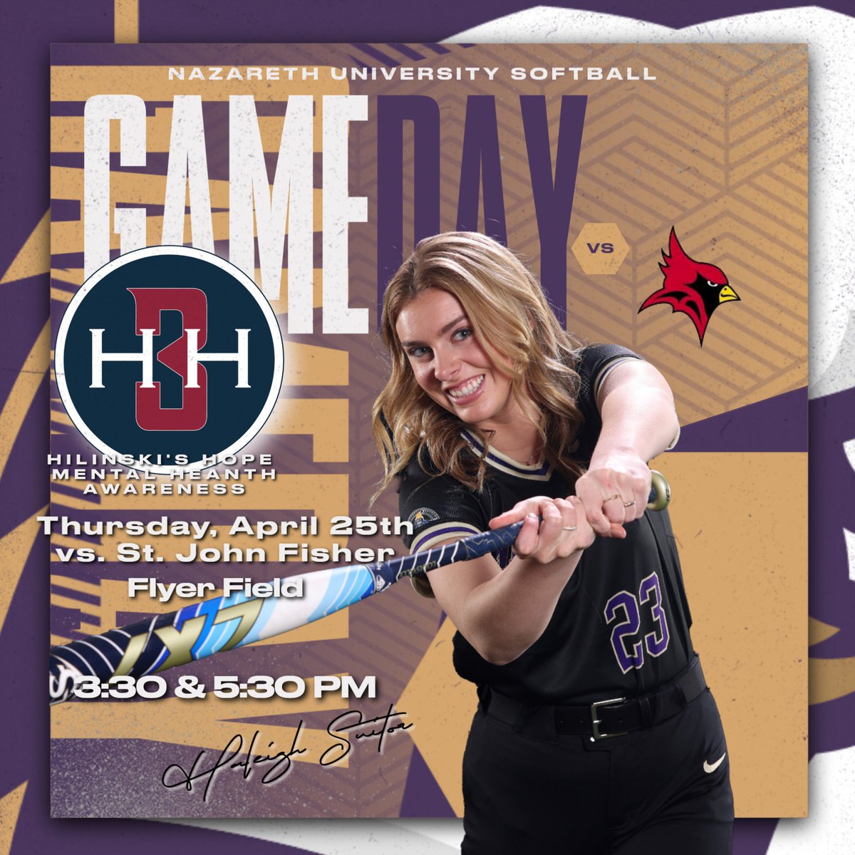 SB – @nazareth__softball is set to take on St. John Fisher this afternoon starting at 3:30 pm on Flyer Field. It is Hilinski's Hope Mental Health Awareness Day. #NazNation Video/Stats 🎥 - portal.stretchinternet.com/nazareth/ Game Program 📱 new.express.adobe.com/webpage/ZIV4Fm…