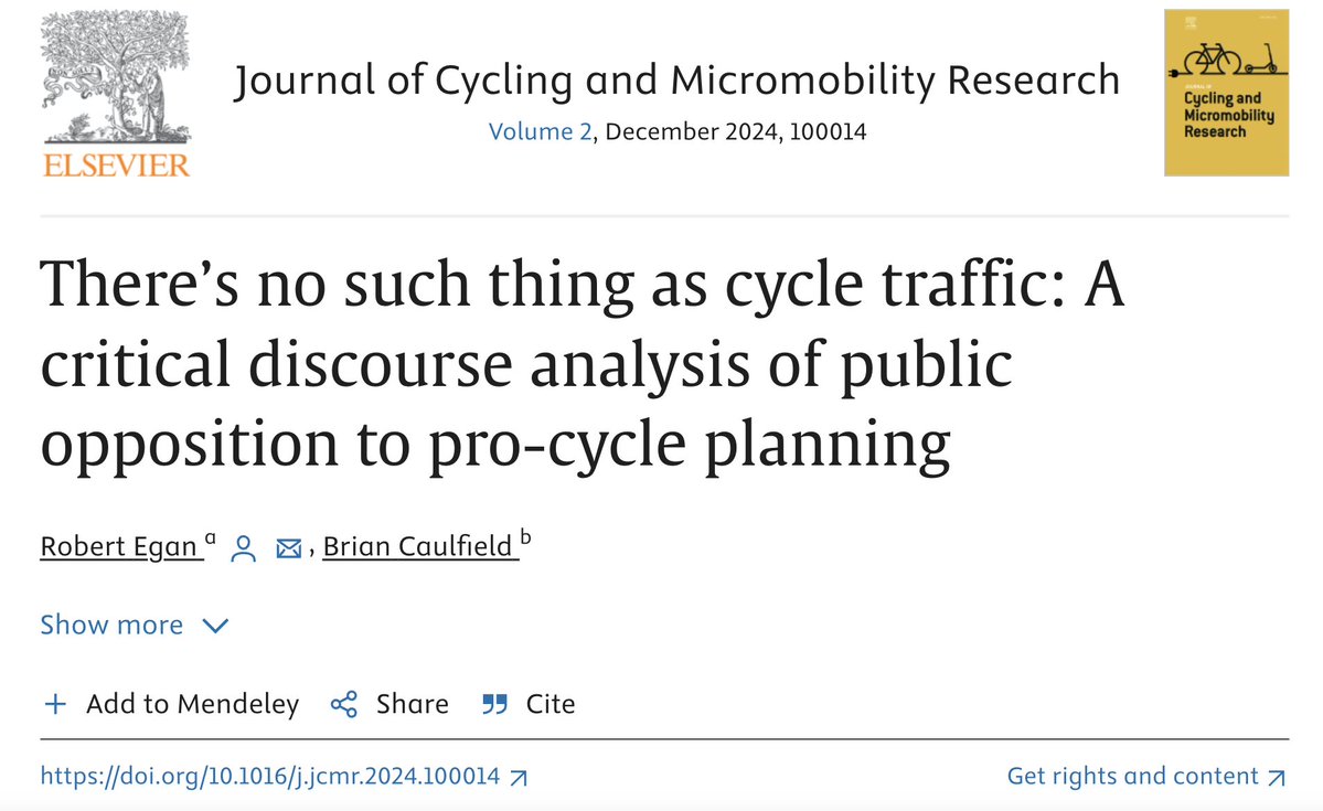 This new paper suggests using the term 'cycle traffic' to show that some people bike to get from A to B, while others drive or ride transit. The phrase could counteract common assumptions that biking is merely recreation. doi.org/10.1016/j.jcmr…