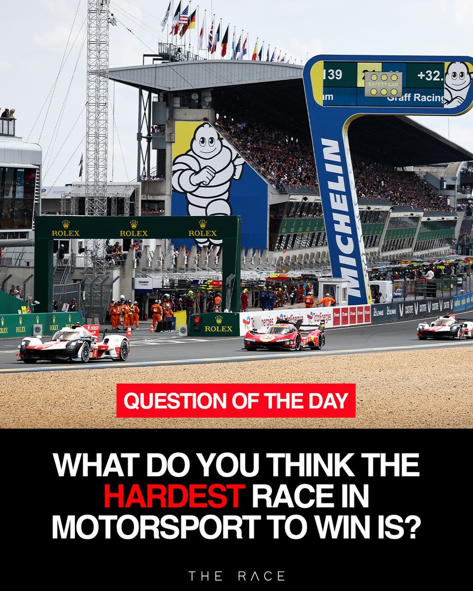 💭 QOTD...  

Le Mans? Dakar? The Indy 500? Across all forms of motorsport... what do YOU think is the hardest race to win?   

Let us know in the comments!