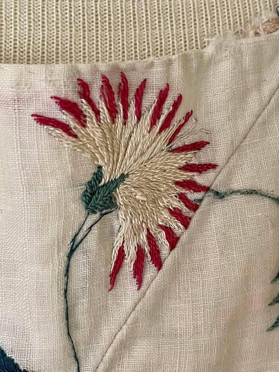 Good morning- Late 18th c #unpicked #homespun #linen #bodice #silk thread #embroidery detail from my study collection #beautyinsmallthings