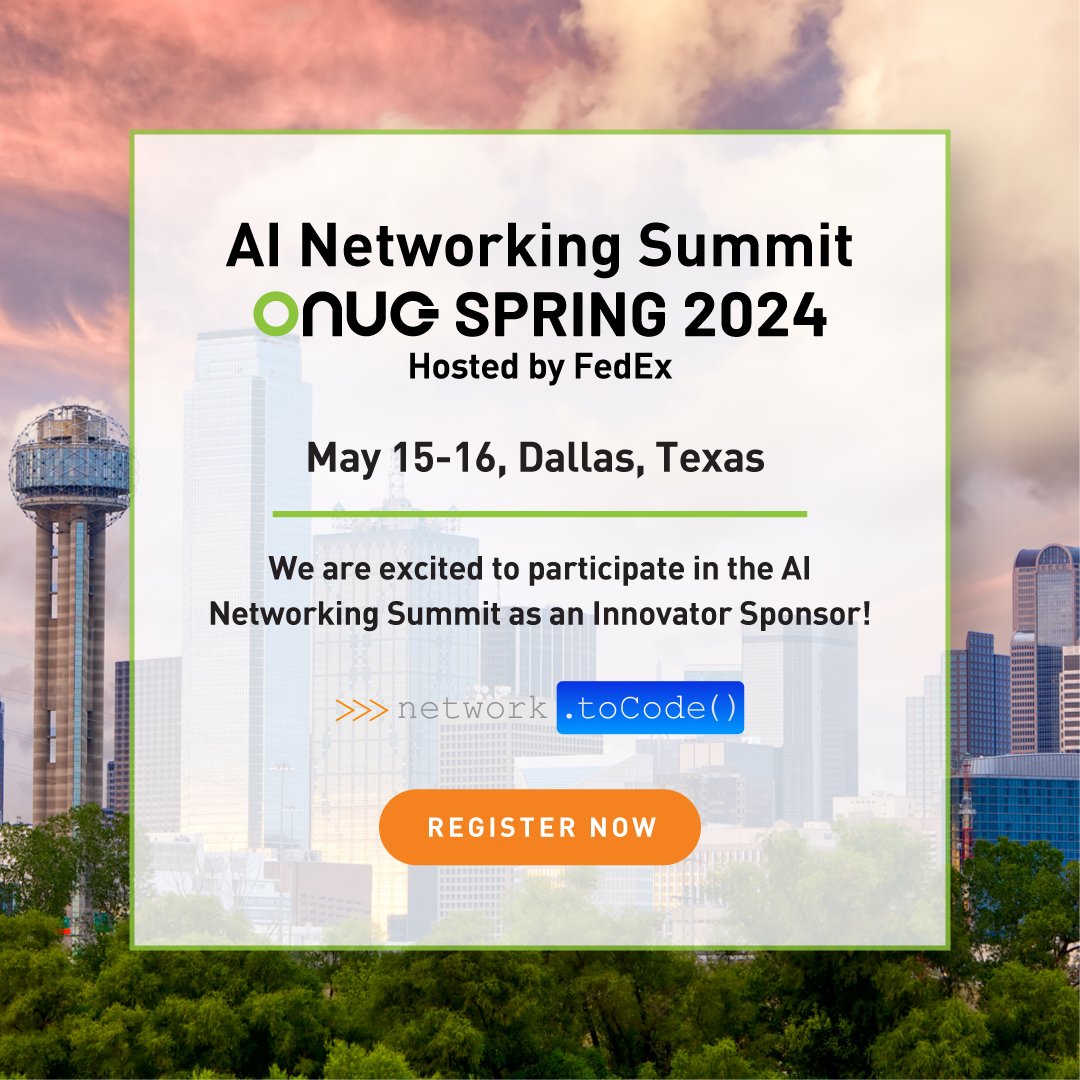 We're thrilled to announce that Network to Code is sponsoring the #ONUGSpring 24 event! Join us for an unforgettable experience filled with cutting-edge insights, networking, and game-changing discussions. Stay tuned for updates on our sessions! hubs.ly/Q02t-gR_0