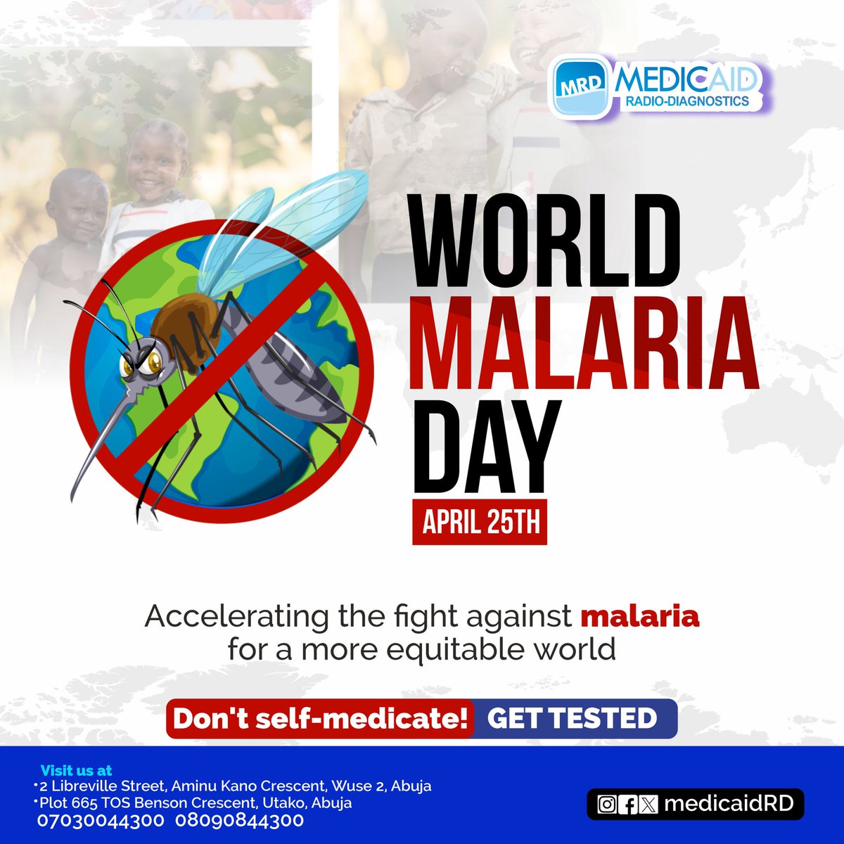 Malaria affects millions worldwide, but united, we can drive change. Let's prioritize prevention: use mosquito nets, keep our surroundings clean, & seek proper diagnosis & treatment. Say NO to #selfmedication & YES to saving lives. Tests available at @MedicaidRD. #WorldMalariaDay