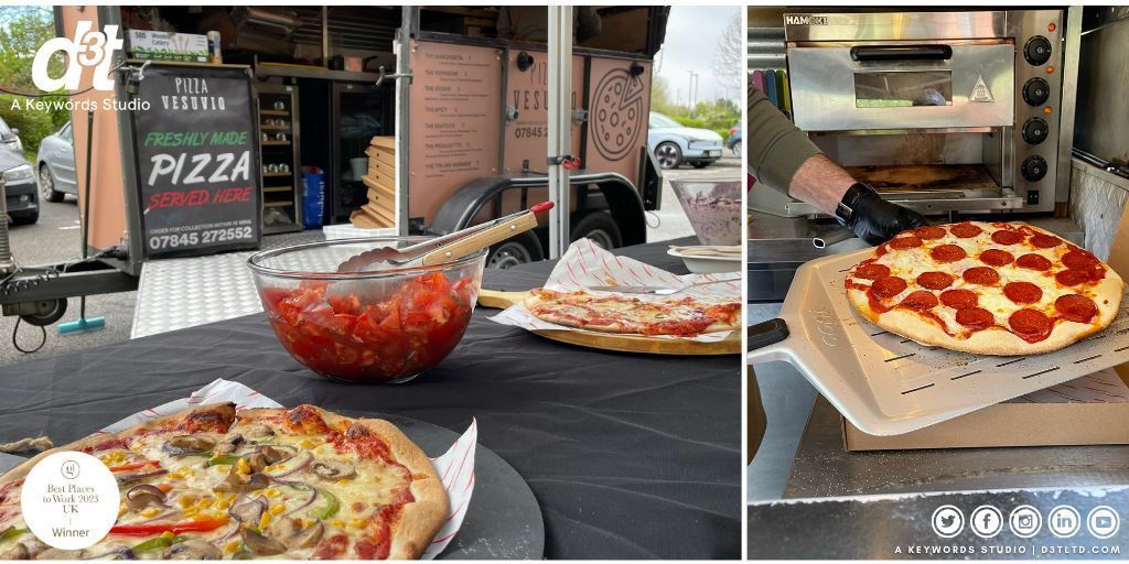 A pizza feast! 🍕 Today we welcomed in the team from Pizza Vesuvio who served our team a range of sensational pizzas and salads. Needless to say that these were absolutely delicious! Thank you for coming in to see us! #GoTeam #KeywordsStudios