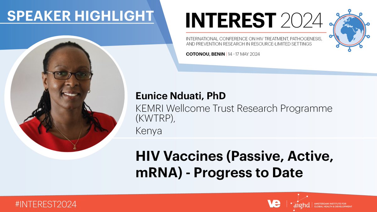 Eunice Nduati is a research scientist from the @KEMRI_Wellcome programme where she studies host immune responses to infectious pathogens. Her work is impactful -informing #vaccine development for #HIV. Connect with Eunice by joining #INTEREST2024: virology.eventsair.com/interest-2024/…