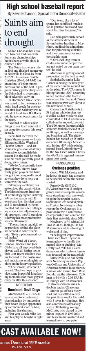 Another week, another HS baseball report on @ArkansasOnline. Today I covered three teams that have had really good seasons and each of them overcame some type of adversity. Go and give it a read. @ShilohSaintsBSB @cyclonedugout @mhsdevildog. @k_sutherlandAR @the1nss @ETTaylor79