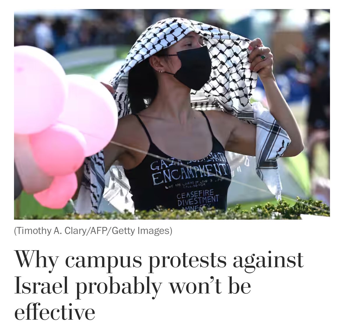 Does this naïve protester actually think she could openly wear outfits like this in the country for which she is protesting? Does she think Hamas would promote equal rights for women or non-religious folks? So much naïveté right now.