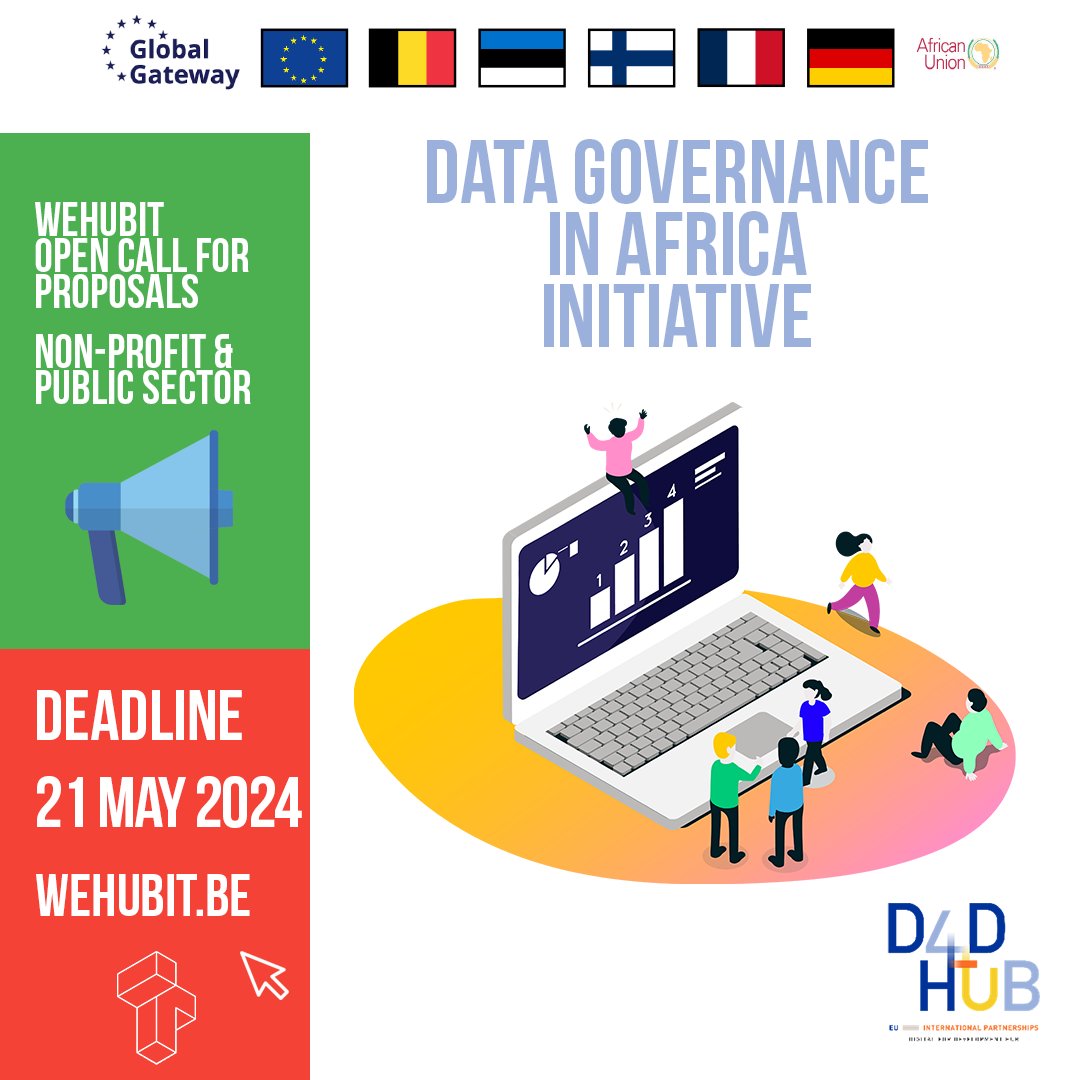 Exciting news📢 #RwOT Are you a public sector or non-profit organisation?#WeHubit is launching a new Call for Proposals on Data-driven Digital Social Innovations in 🌍 under the Data Governance in Africa initiative, funded by the #TeamEurope. Don't miss out, apply by 21/05/2024.