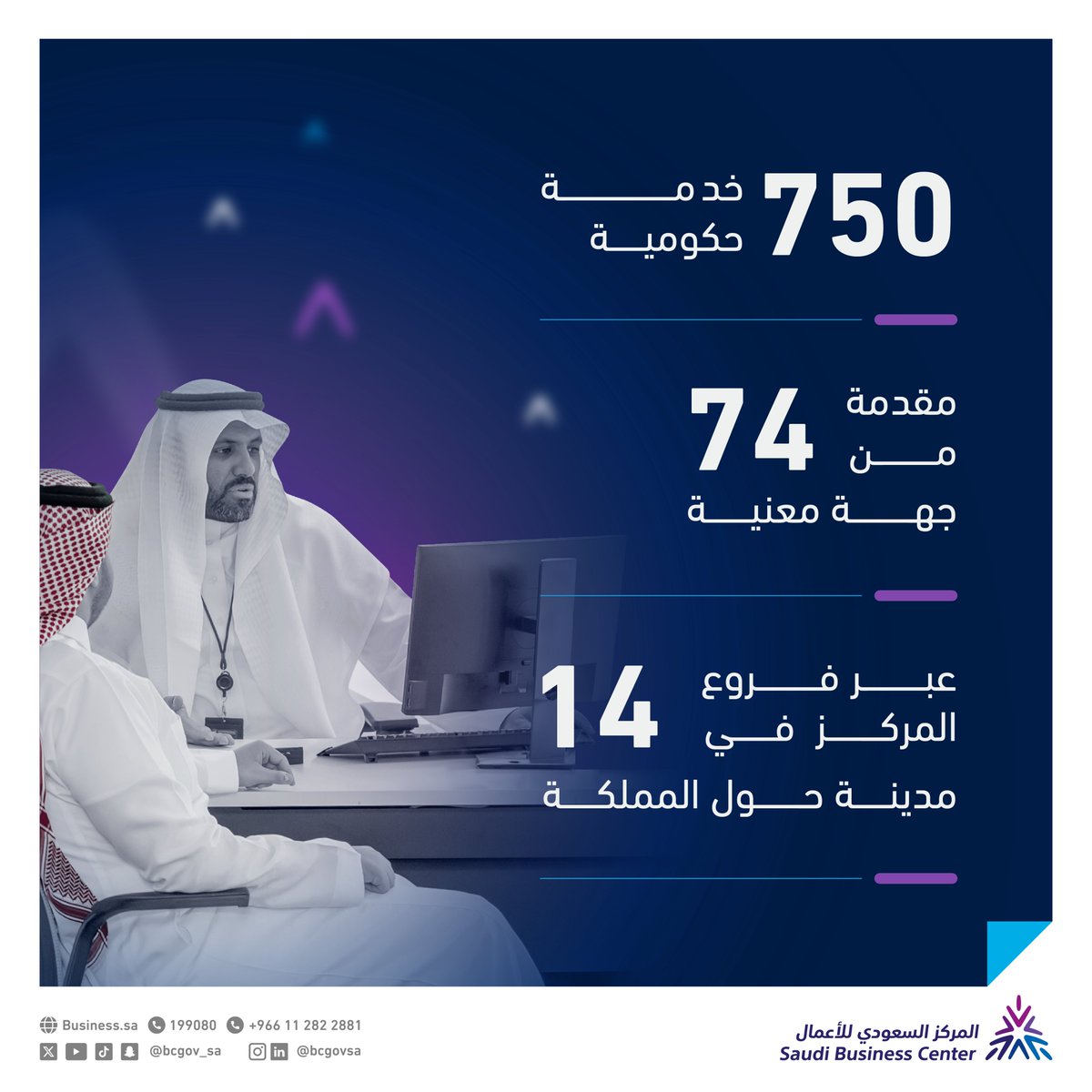 يتكامل #المركز_السعودي_للأعمال مع 74 جهة حكومية، لتقديم خدماتها الموجهة لقطاع الأعمال، عبر فروع المركز و #منصة_الأعمال التابعة له؛ بهدف تسهيل ممارسة الأعمال الاقتصادية في المملكة.