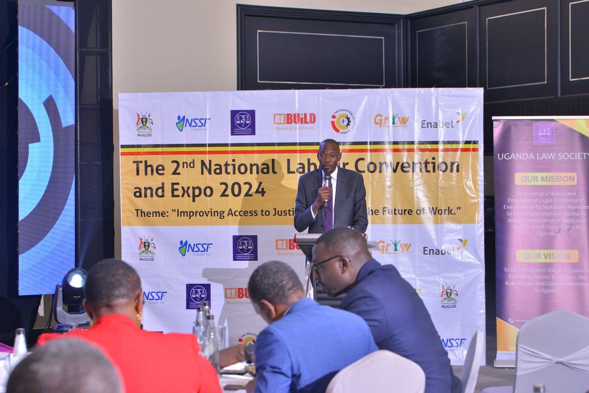 Day 2 of the second national Labour Convention &amp; Expo. The Deputy Attorney General applauded the Ministry of Gender (MGLSD) and Urges the Members of Parliament and Labour Unions to create awareness of the existence of the Industrial Court.  <a href="/david_lwebuga/">Mr. Christopher David Lwebuga</a> <a href="/IndustrialCourt/">Industrial Court of Uganda</a>