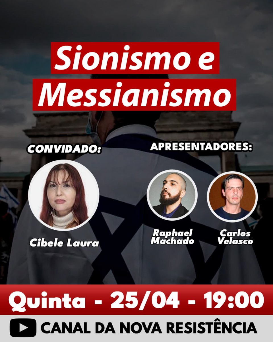 Às 18h30 teremos uma conversa sobre sionismo e messianismo com Cibele Laura, no Estado-Maior.

youtube.com/watch?v=Pqul96…