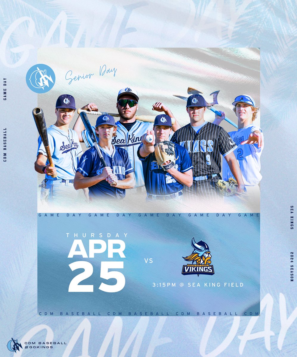 GAMEDAY! CDM v @MHSBaseballHB at Sea King Field at 3:15. Stick around after the game as we will recognize our seniors and their parents. #LeadByExample #GoKings #HaveFun