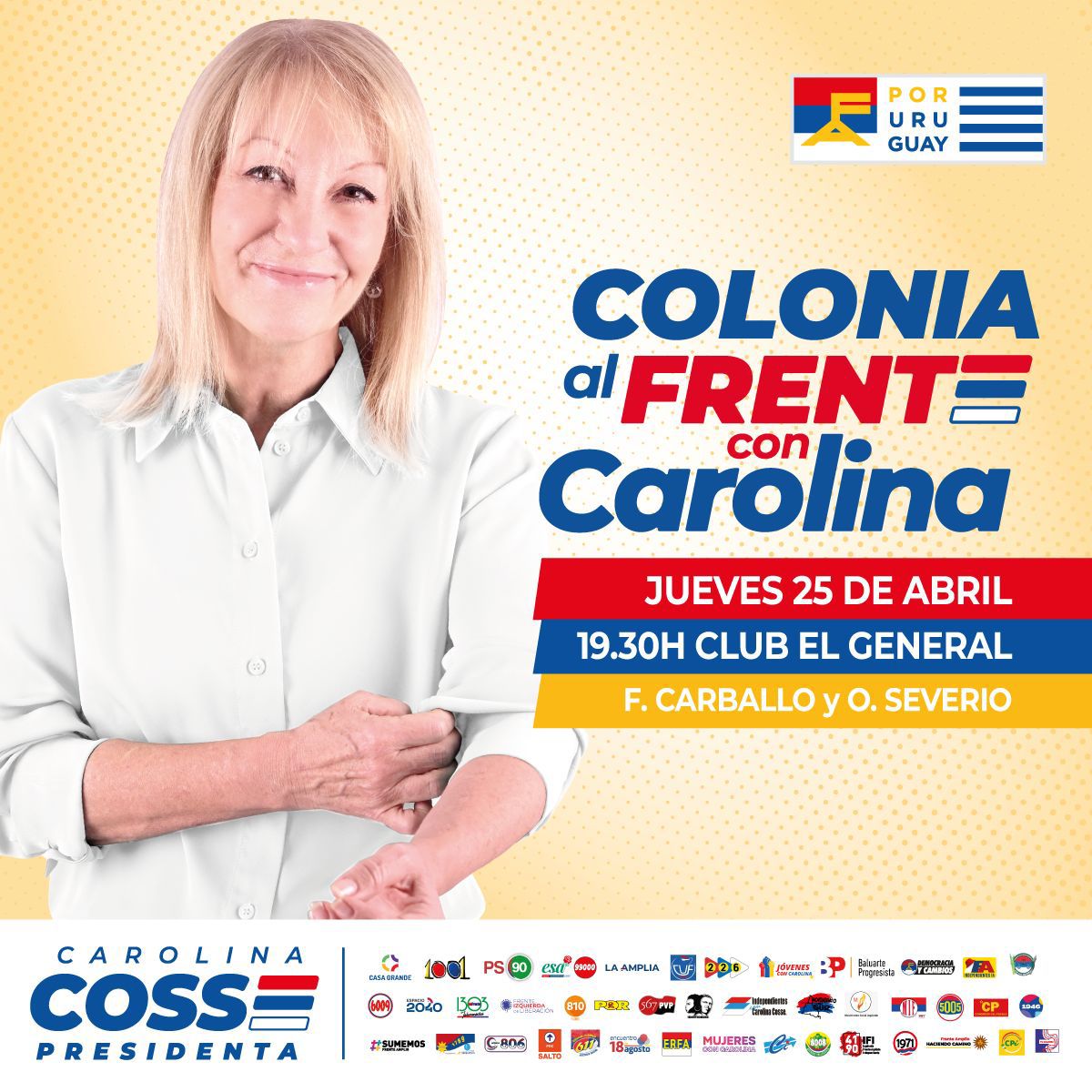 COLONIA #AlFrenteConCarolina ⏰Hoy 25/04 a las 19:30. 🎙 ¡Habla Carolina! 🎙 Llevá tu bandera! @CosseCarolina