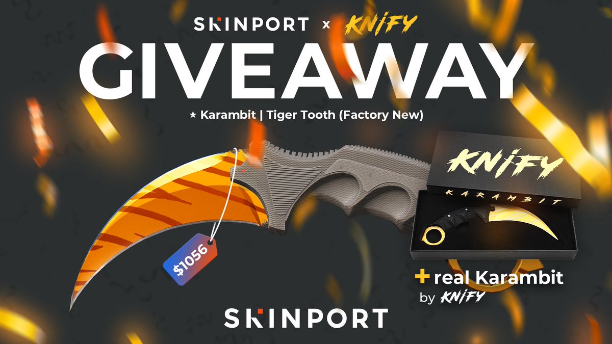 🎁 GIVEAWAY - Karambit | Tiger Tooth (FN) ($1056) + IRL Karambit Tiger Tooth 🔥 #CS2 #CS2Giveaway! To enter: 🔁Retweet ✅ Follow @KnifyGG & @Skinport ✍️ Tag a friend who need to see this! The giveaway will end on May 5th.