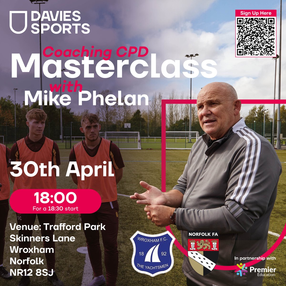 Attend a Coaching Masterclass with coaching sessions from former Premier League Manager, Mike Phelan.

📆 Tuesday 30th April
⏰ 6pm for 6.30 start - 9pm finish
📍 Trafford Park, Skinners Lane, Wroxham, Norfolk, NR12 8SJ
💰 FREE
🗣️ Mike Phelan

Sign Up 👇
eventbrite.co.uk/e/wroxham-fc-n…