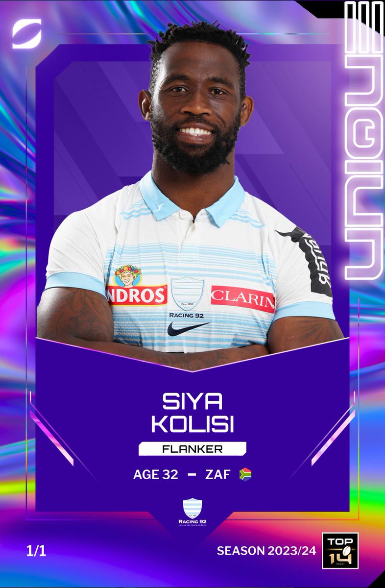 Unique Siya Kolisi card has been sold for 80.53 WMATIC ($56.24).

Club: Racing 92
Position: Flanker
Score: 63