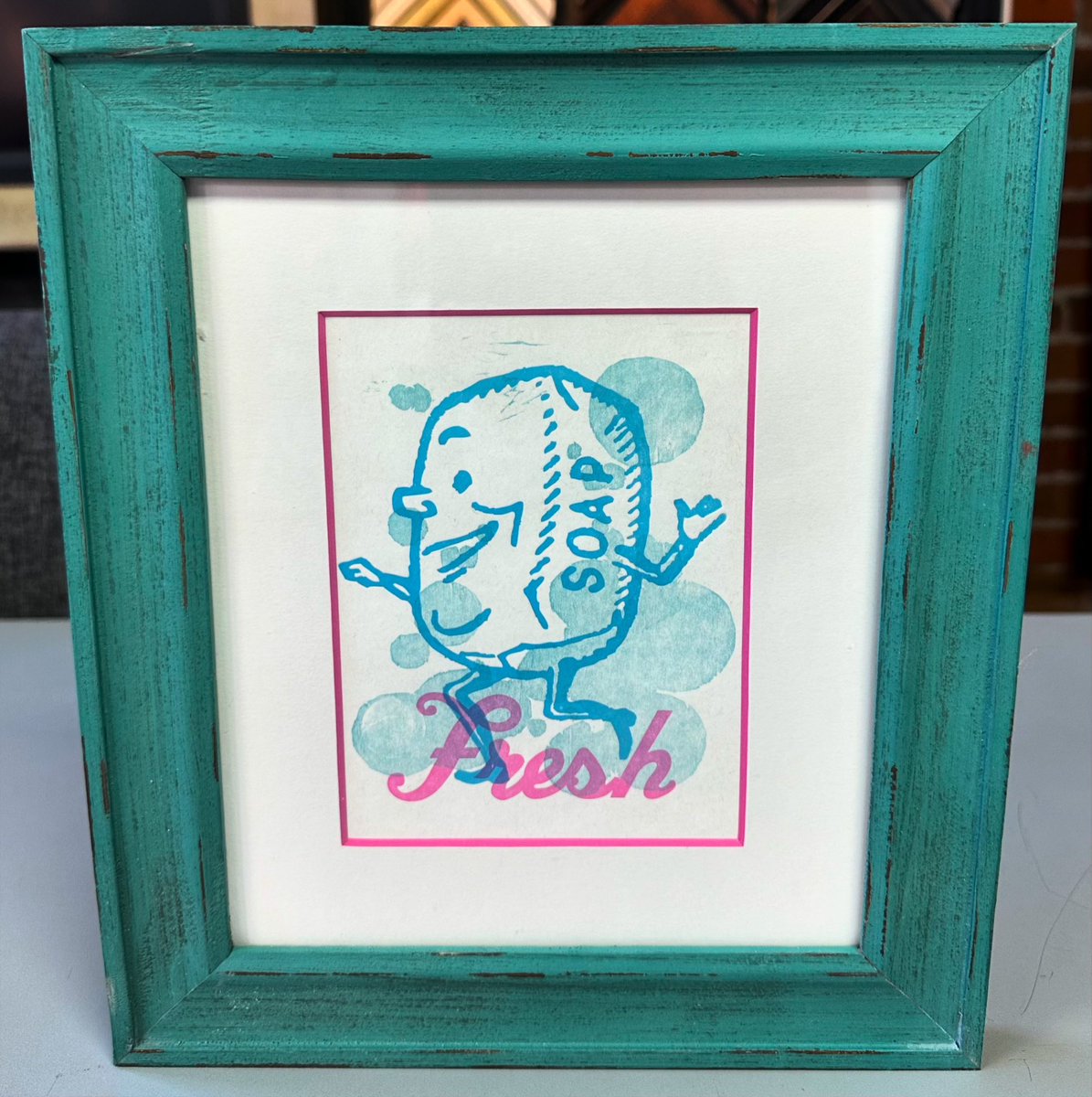 🧼 Dancing Soap print custom framed with color-core matting, museum glass and frame by AMPF Moulding! #art #denver #colorado #pictureframing #customframing #5280customframing #soap #dancingsoap @truvueglazing @Crescent_CP