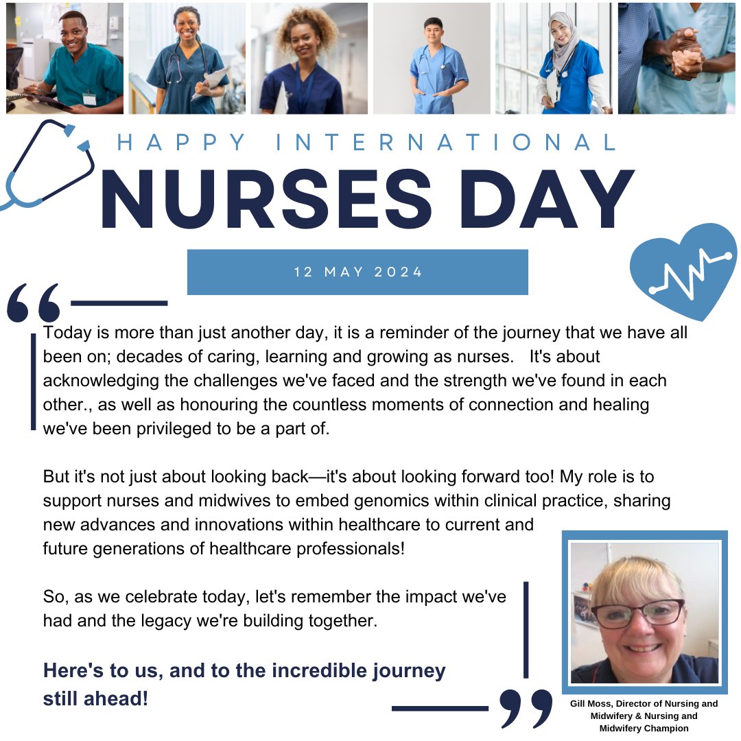 "Happy International Nurses Day to all the incredible nurses around the world! Your dedication, compassion, and expertise make such a difference every single day. Thank you for everything you do! #InternationalNursesDay #Genomics #NursingHeroes <a href="/gillmosswillink/">Gill Moss North West GMSA</a>