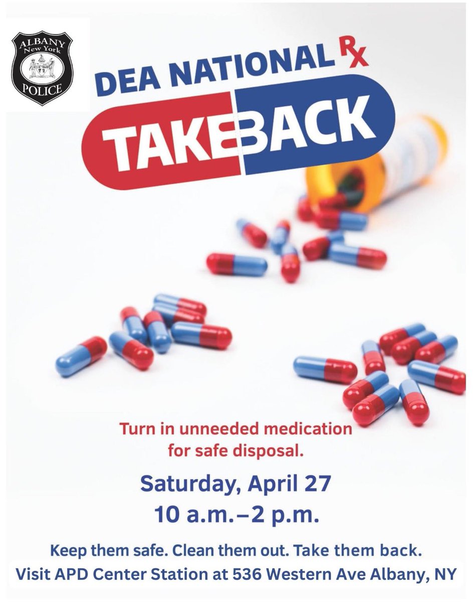 🚫💊Have any prescriptions or medications that you want to safely dispose? DEA national take back day is on Saturday, April 27th from 10:00 a.m. to 2:00 p.m. at Center Station.