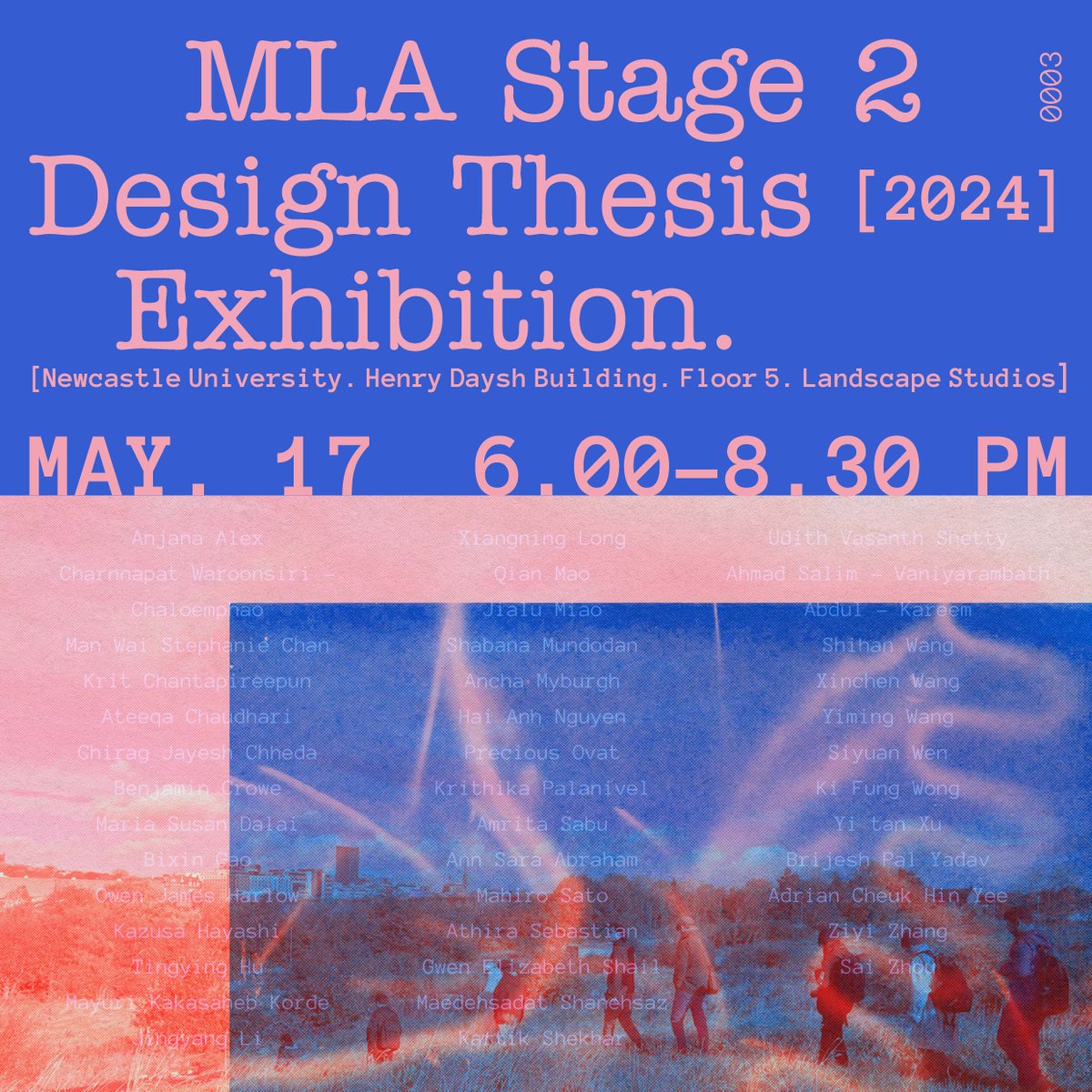 Join us on Friday 17 May at 6pm for the Design Thesis Exhibition of our Master of Landscape Stage 2 graduating students. 📍 Landscape Studios, 5th Floor, Henry Daysh Building, Newcastle University