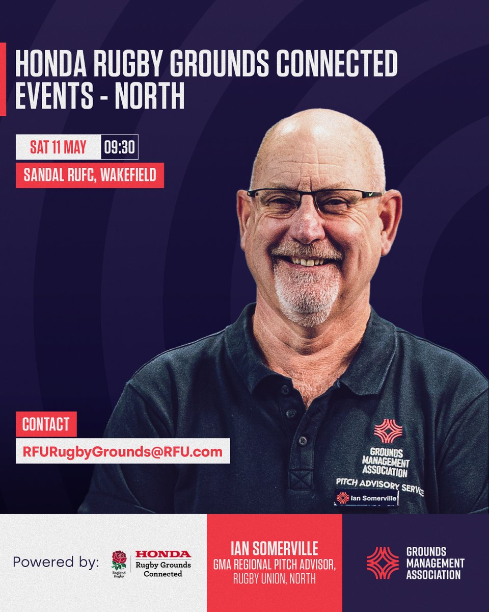 Our very own Regional Pitch Advisor for the North, Ian Somerville, will be speaking at the next @RFURugbyGrounds event 🏉 📅 Sat 11 May ⏰ 09:30 📍 Sandal RUFC