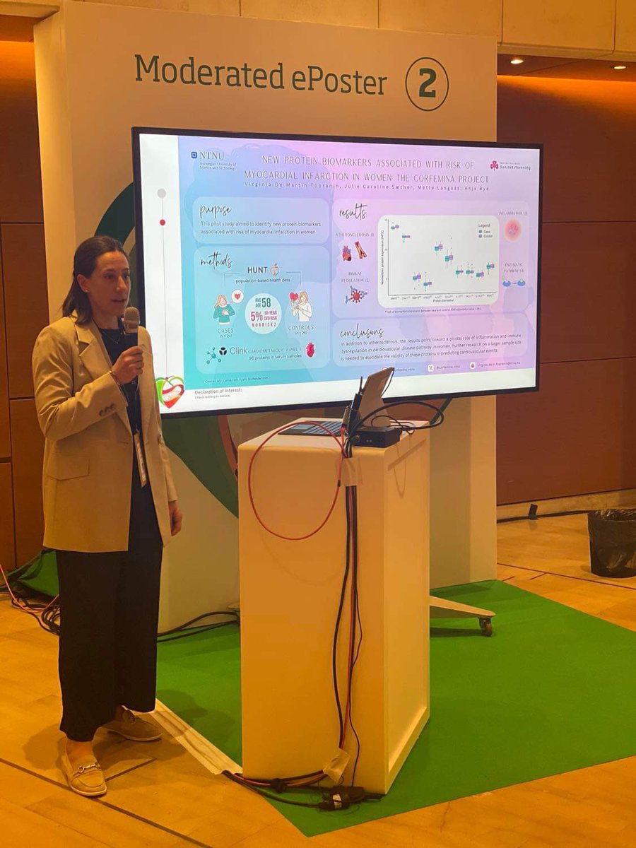 Cool to present CorFemina’s first work at #ESCPrev2024, a pilot study investigating new protein biomarkers of myocardial infarction risk in women. 💃🏻🫀 <a href="/escardio/">European Society of Cardiology</a> <a href="/SanitetKvinnene/">Sanitetskvinnene</a> <a href="/CERG_NTNU/">CERG</a>