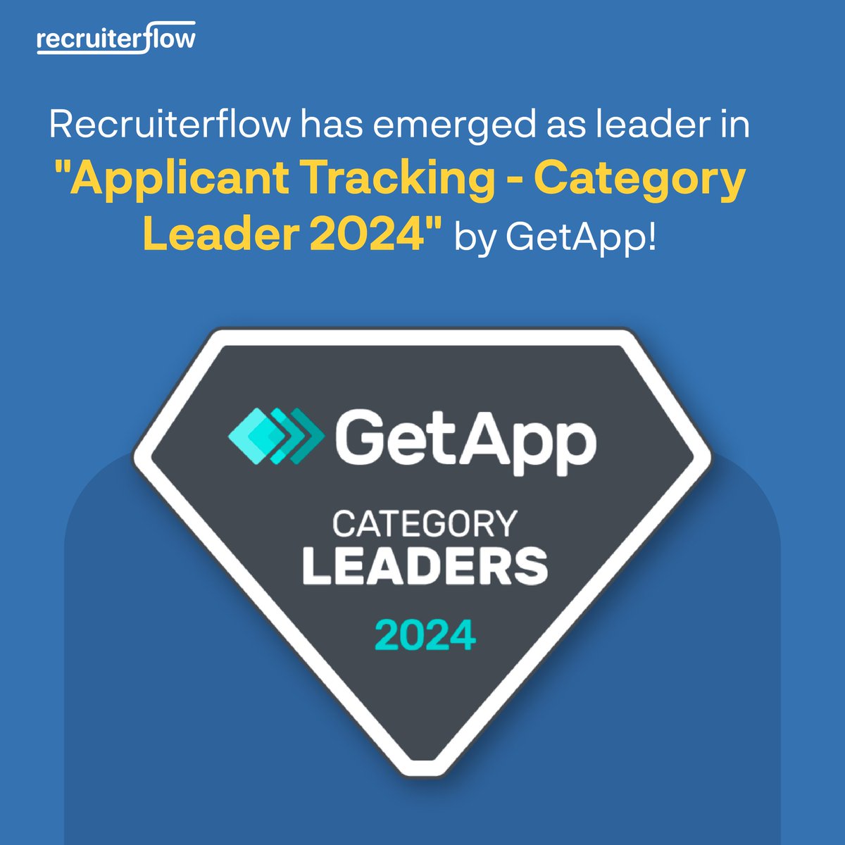 📣🎉 We're happy to announce that Recruiterflow has secured a top position in 'Applicant Tracking - Category Leader 2024' by @GetApp  .

This wouldn't be possible without our best team and amazing customers. 

Thank you all for the trust and support!