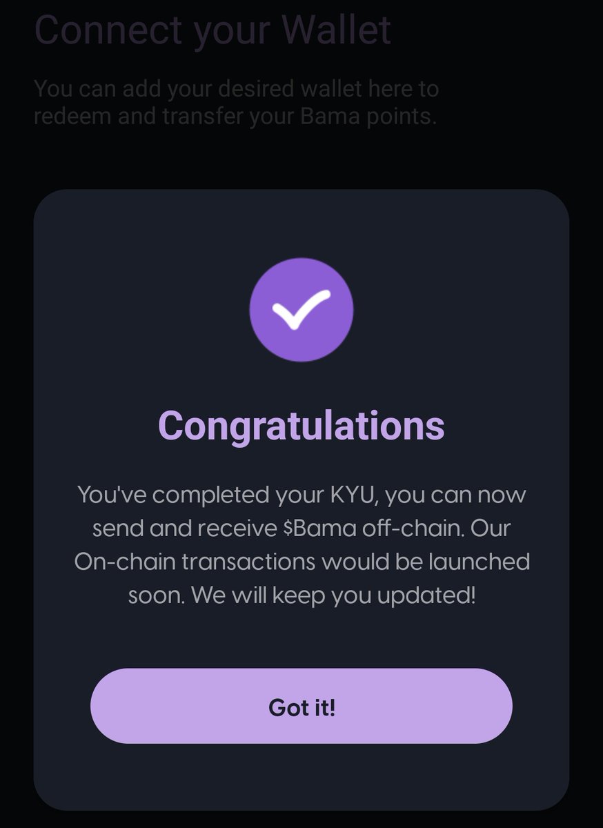 Have completed the KYU, it was easy and loved the way it is.

The thing we like about @Bitbama_io is that you can Earn while Learning and what you would ever need.  Learning + Earning= 🔥 

Join: play.google.com/store/apps/det…. ( Refferal - harsh )

#Crypto #CryptoMining #Bitbama