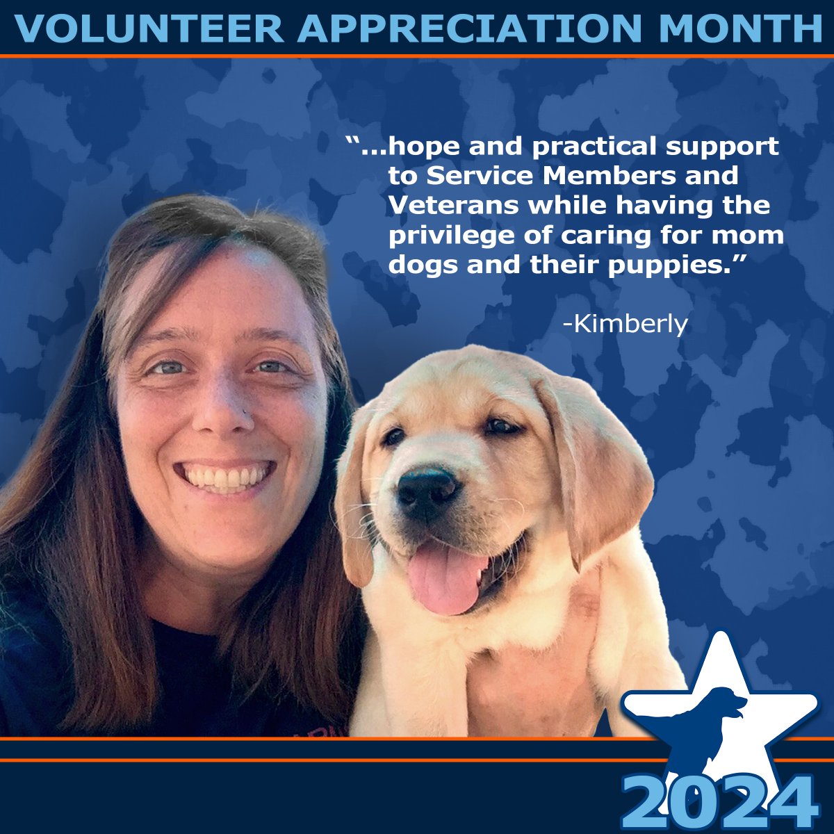 April is #VolunteerAppreciationMonth, and we will be shining a light on our volunteers all month long!

Thank you, Kimberly, for all that you do! We are happy and grateful to have you as part of our pack!

#FurTheLoveOfVeterans #GlobalVolunteerMonth