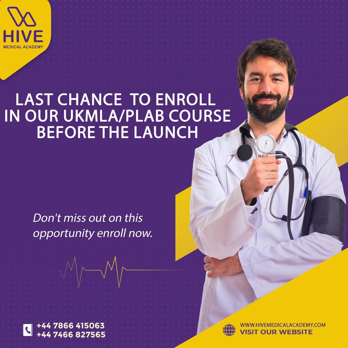 Calling all aspiring UK doctors our renowned UKMLA/PLAB course starts April 27th. Expert guidance, proven success rates. Register now and take the first step to your dream career!
#PLAB #HiveMedicalAcademy #UKMedical #MedicalCareer #PLABExam #StudyAbroad
#MedEd #MedicalStudents