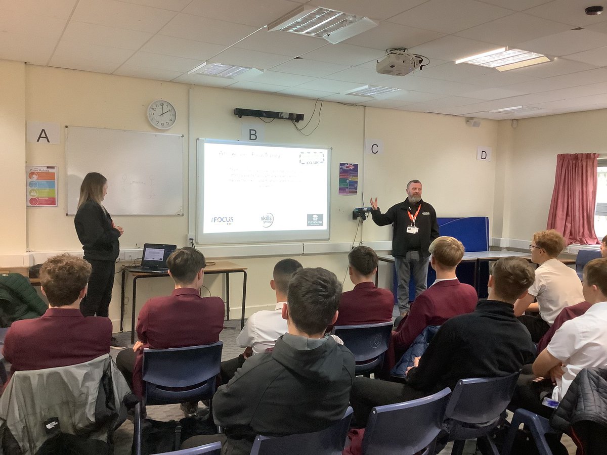 Great to welcome @focustrainingsw & @skillsgroup to @EggbucklandCC to promote their #workexperience programme to Y10 students @buildplymouth #construction #futureworkforce