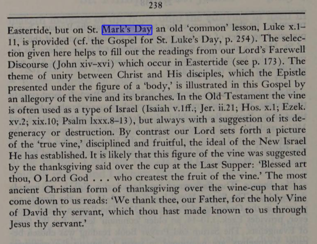 A similar divergence happens with the gospel: BCP appoints John 15.1-11 and Sarum gives John 15.1-7. In the Roman Missal, this is used as the gospel in the Common of a Martyr in Eastertide. Today's gospel is an old common lesson for Evangelists: Luke 10.1-9.