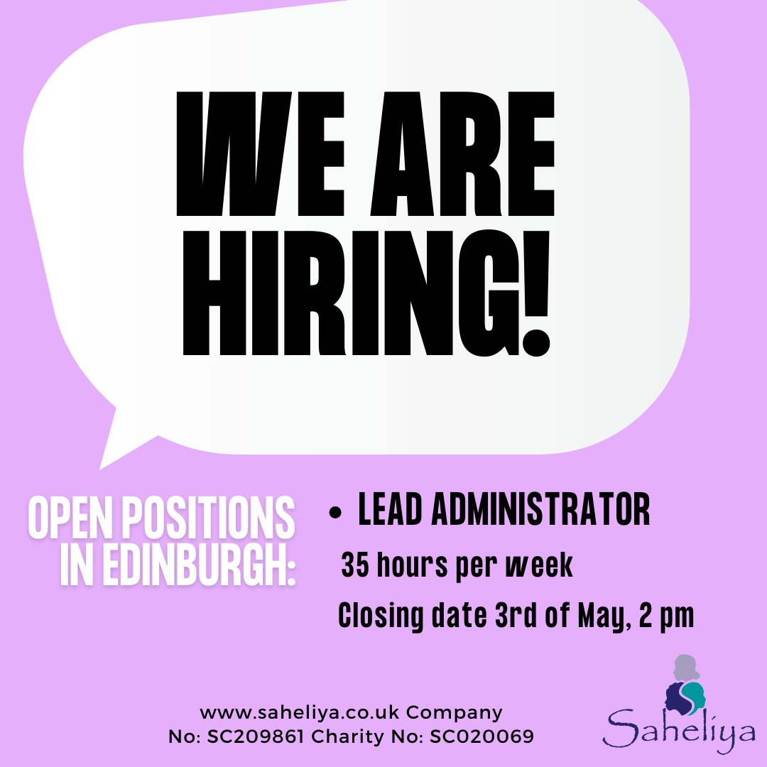 Saheliya's tweet photo. We have a vacancy for a Lead Administrator to join our team in #Edinburgh. Deadline for applications is 3rd of May 2024.
Further information and application pack: https://t.co/hqWNQgVBXC
Please note that previous applicants need not apply. https://t.co/wXKMjVHqDY
