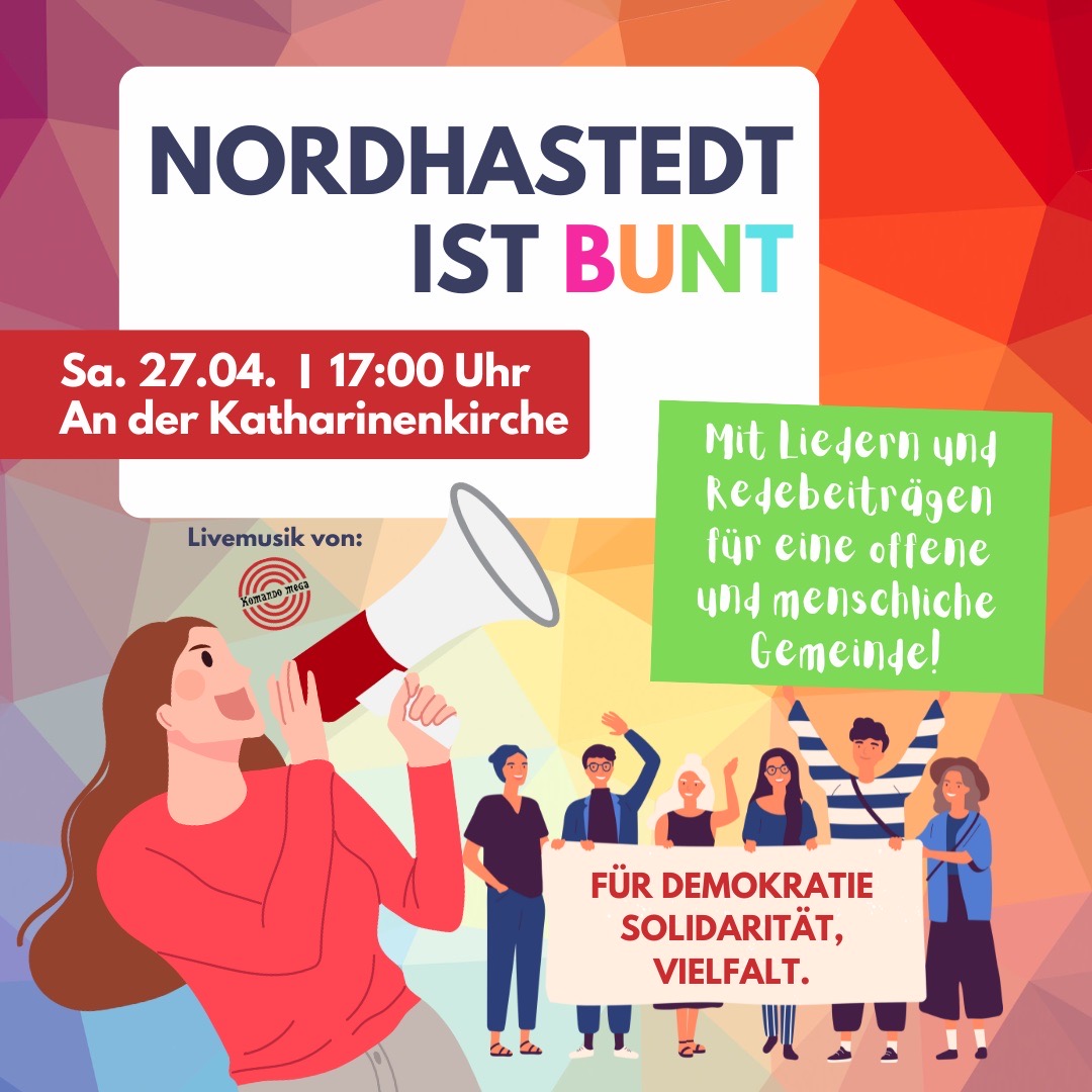 #SaveTheDate #nordhastedt #270424 um 17:00 Uhr

Nordhastedt, Katharinenkirche

#WirSindDieBrandmauer #NieWiederIstJetzt #LautGegenRechts #SeiEinMensch #NoAfD