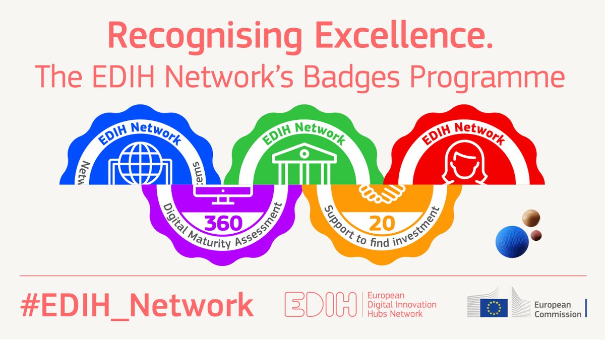 🏆Celebrate #EDIH excellence with the #EDIH_Network's Badges Programme!

Explore the five categories acknowledging pivotal achievements in service types and Digital Maturity Assessments.

Delve into the guidelines providing insights into the programme: bit.ly/47tnDH8