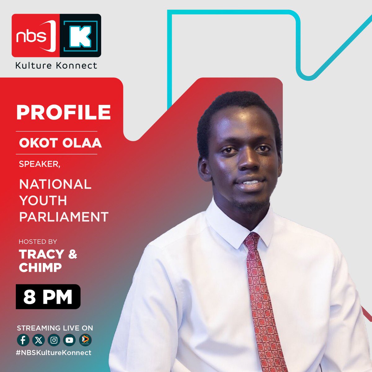 Tonight on #NBSKultureKonnect we’ll be profiling Okot Olaa, Speaker at the National Youth Parliament. 

Catch the episode tonight at 8pm on AfroMobile and subscribe to our YouTube channel youtube.com/@nextkulture?s…

#NextKulture #OnFormToInform