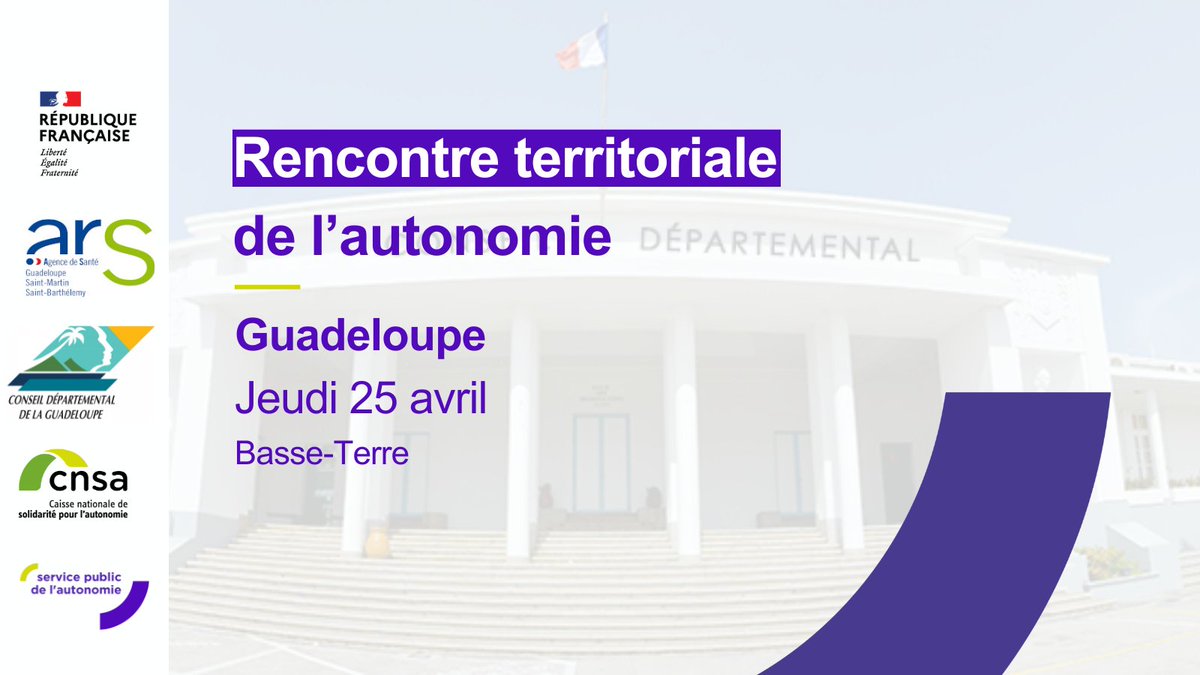 La Guadeloupe accueille la délégation @CNSA_actu pour la 1e #RencontresTerritorialedelAutonomie 2024. Objectif : poser les jalons d’une feuille de route locale en vue d’un conventionnement commun pour un Service public de l’autonomie efficient. @Departement_971 @ars_guadeloupe