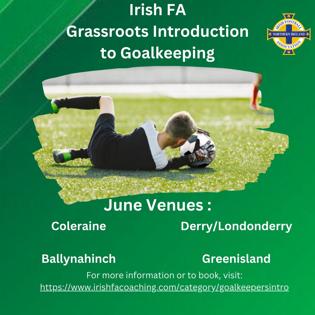 We are delighted to announce the venues for our grassroots introduction to goalkeeping courses in June 🧤 To book visit : irishfacoaching.com/category/goalk…