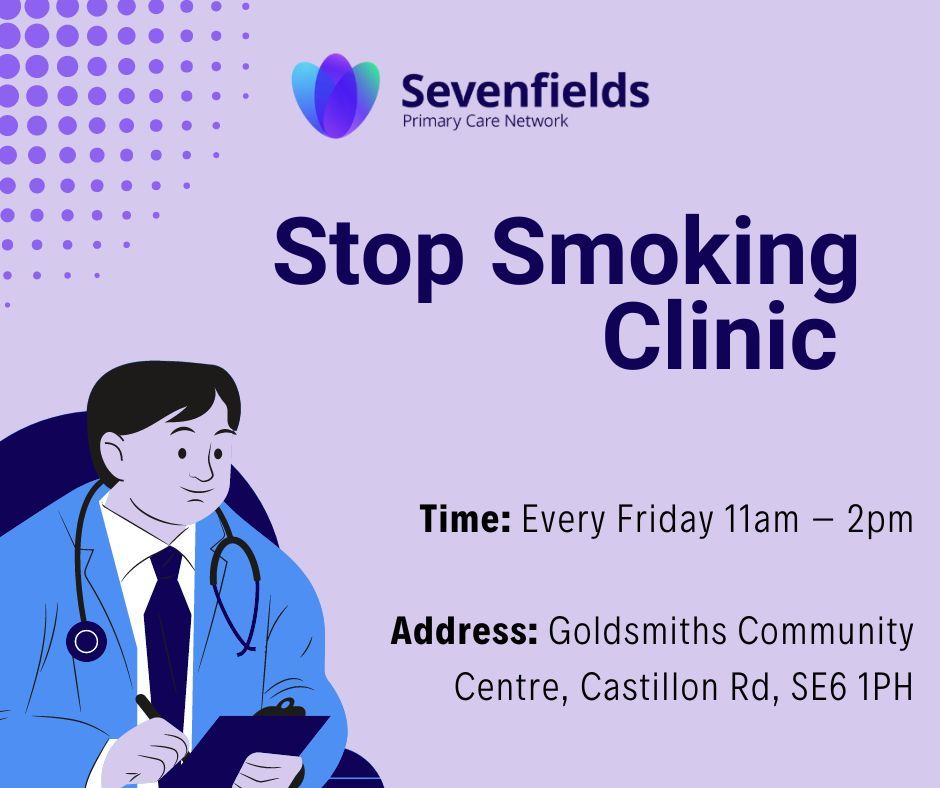 If you smoke and want to stop, our friendly one-stop clinic is here to help! 🚭 

⏰ Fridays 11am – 2pm

📍  Goldsmiths Community Centre, Castillon Rd, SE6 1PH 

For more information, visit this link ➡️
