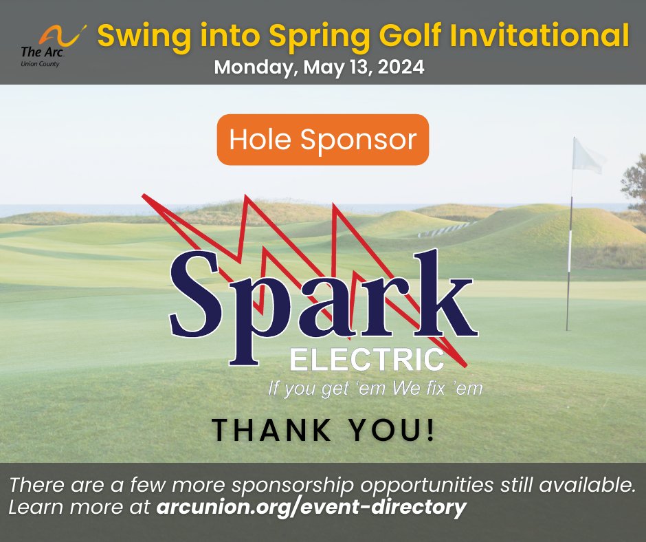 The Arc of Union County thanks one of our Swing into Spring Golf Invitational🏌🏼 Hole Sponsors, Spark Electric.
Want to join this event and support a great cause? There's still time!
Visit arcunion.orgto register. See you on Monday, May 13, 2024! ⛳🌷#njevents #njgolf #idd