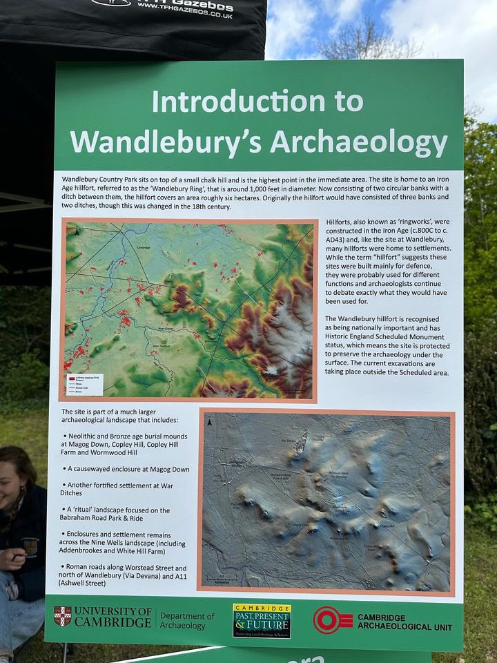 Much excitement here at Wandlebury this week and next as we have teams from @UCamArchaeology @CambridgeUnit doing the first dig in almost 30 years! They are holding open days Sat 27 April and Sat 4 May when you can come along and see what they’ve been up to