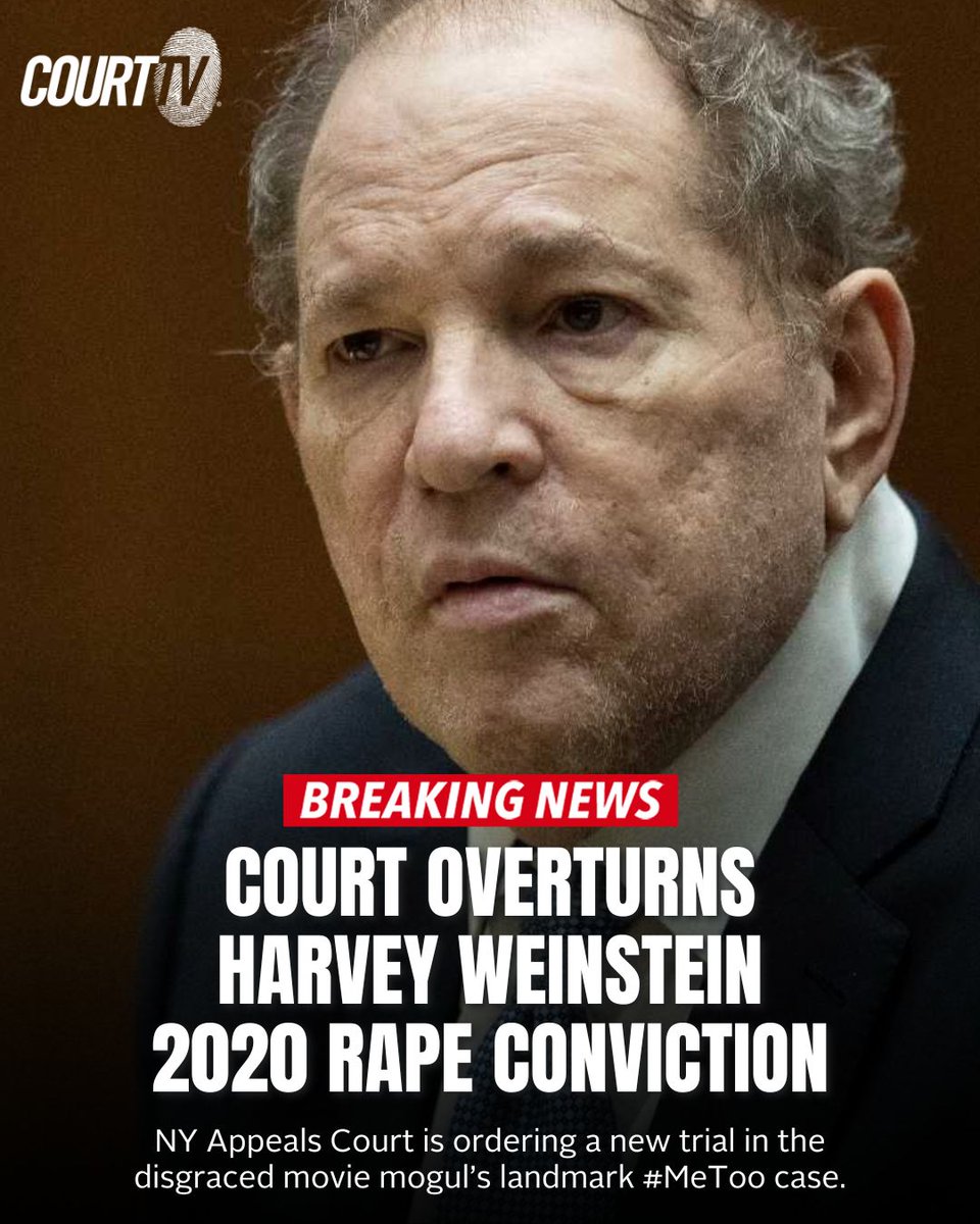 #BREAKING: New York’s highest court has overturned disgraced movie mogul #HarveyWeinstein's 2020 rape conviction. The Court of Appeals cited improper rulings by the judge in the landmark #MeToo case. #CourtTV What do YOU think? ⚖️