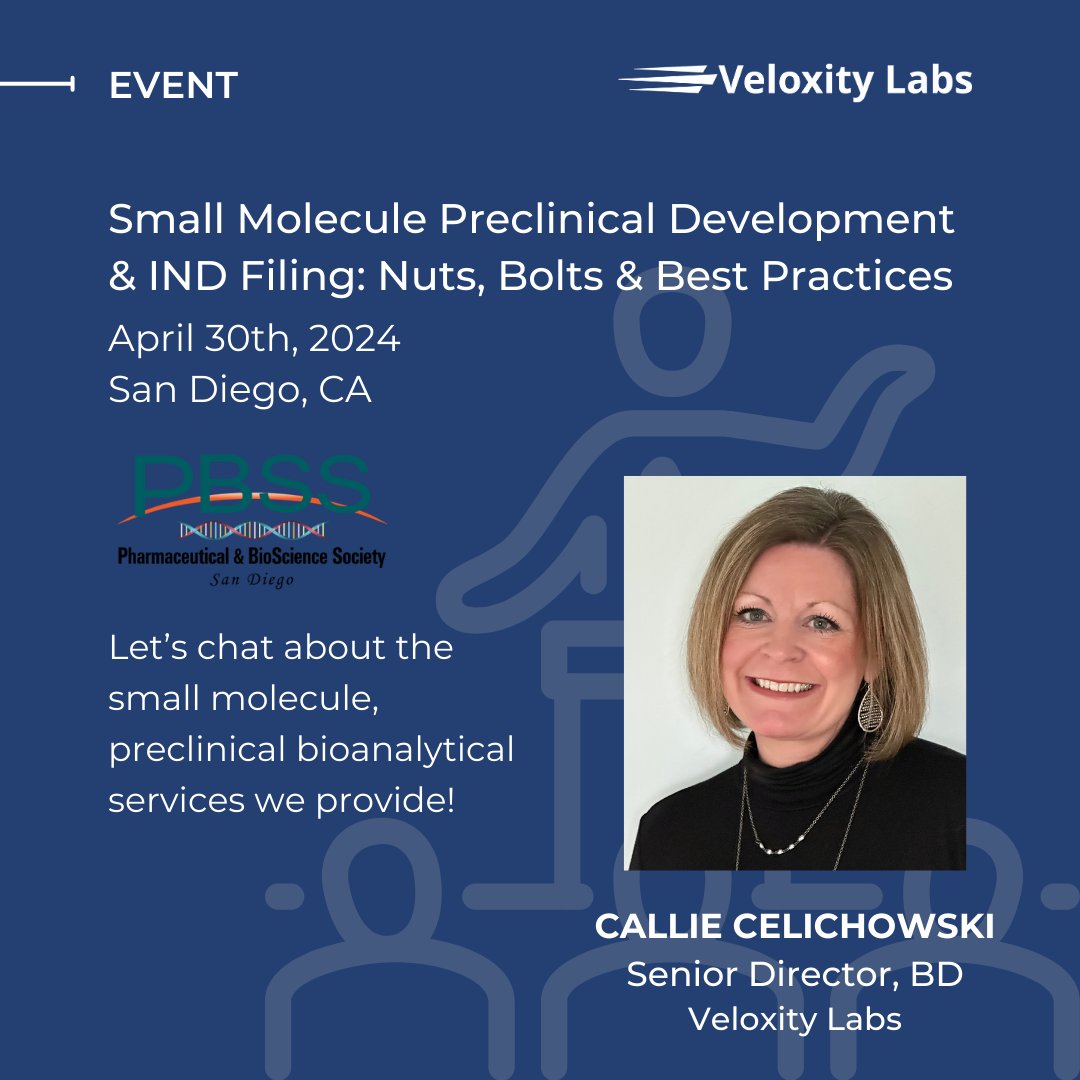 Are you attending the PBSS-San Diego workshop, 'Small Molecule Preclinical Development and IND Filing: Nuts, Bolts and Best Practices,' on Apr 30th? Connect with Callie Celichowski, Sr Dir, Business Development at the event.   #Bioanalysis #LCMS #GLP #SmallMolecule #PreClinical