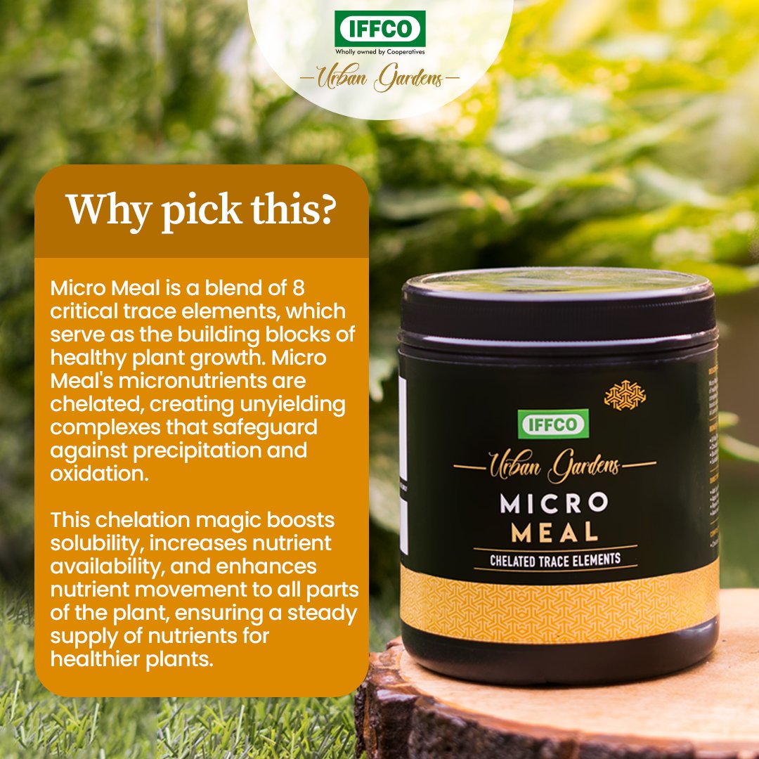 Micro Meal, the ultimate plant growth booster packed with 8 essential trace elements!

Our secret? Chelation magic! 

#IFFCOUrbanGardens #newproduct #new #plantpolls #micromeal