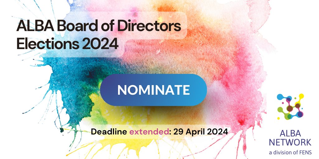 ALBA Network (@network_alba) on Twitter photo 🚨Deadline for nominating new members to the Board of Directors extended till 29 April. Nominate yourself or a colleague who's passionate about Equity, Diversity, and Inclusion in neuroscience. You only have a few days left! alba.network/elections2024
<a href="/FENSorg/">FENS</a> <a href="/IBROorg/">IBRO - International Brain Research Organization</a> <a href="/SfNtweets/">Society for Neuroscience (SfN)</a> 🚨Deadline for nominating new members to the Board of Directors extended till 29 April. Nominate yourself or a colleague who's passionate about Equity, Diversity, and Inclusion in neuroscience. You only have a few days left! alba.network/elections2024
<a href="/FENSorg/">FENS</a> <a href="/IBROorg/">IBRO - International Brain Research Organization</a> <a href="/SfNtweets/">Society for Neuroscience (SfN)</a>