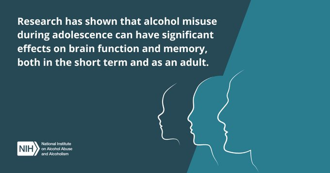 #AlcoholAwarenessMonth fact: As #adolescents mature, their brains continue to change. During this crucial developmental time, alcohol exposure can have long-lasting effects on the #brain & #mentalhealth. Learn more abt alcohol & the adolescent #brain: go.nih.gov/NP1rcQo