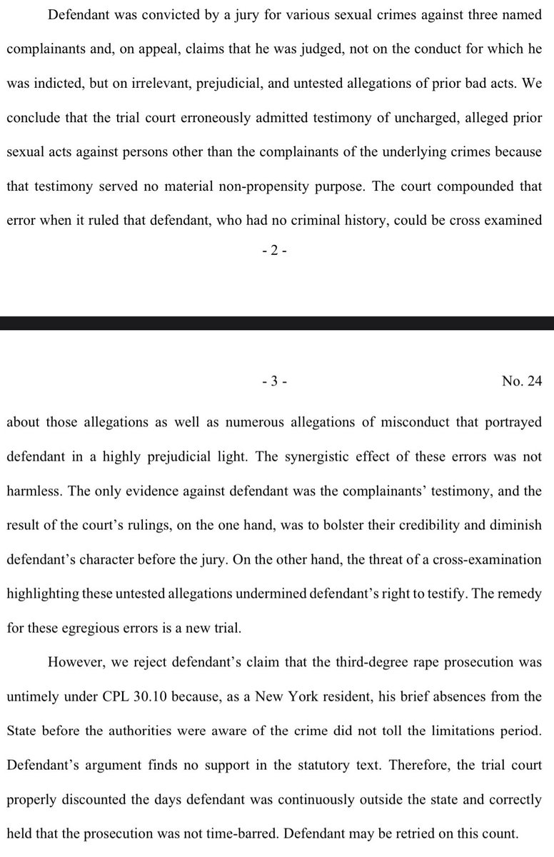 NY Court of Appeals calls the admission of prior bad acts evidence against Harvey Weinstein an egregious error and grants him a new trial.  I’m going to go though the rest of the opinion before todays stream.