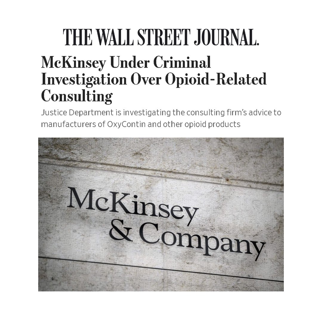 Under Dem leadership, the Oversight Committee conducted rigorous oversight into McKinsey’s role in the opioid over-prescription and overdose epidemic, and found that McKinsey consultants worked on FDA contracts while working with opioid manufacturers.
wsj.com/articles/mckin…