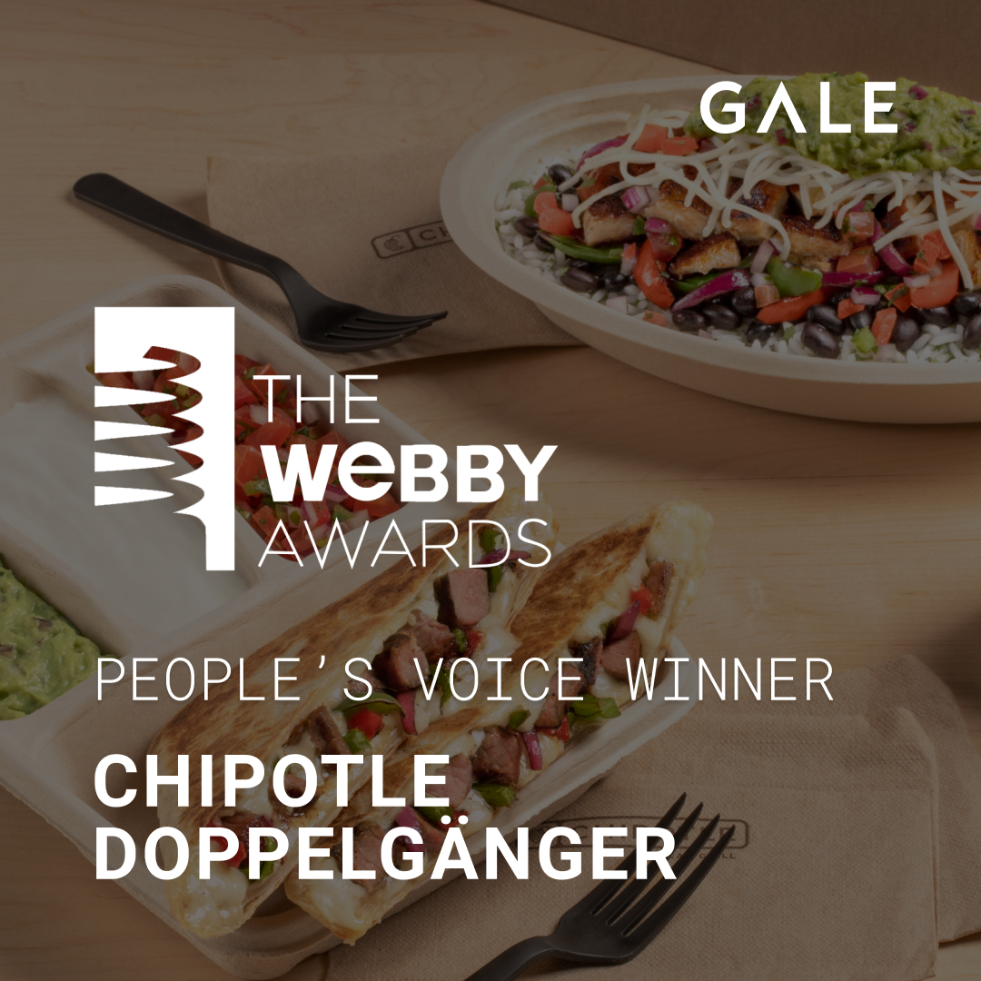 Our @ChipotleTweets Doppelgänger campaign won @TheWebbyAwards People’s Voice award for Best Use of Data Driven Media! We're thrilled to see it honored across multiple award shows, including the Cannes Lions and Andys. See what all the hype is about here: bit.ly/3UhYiLs