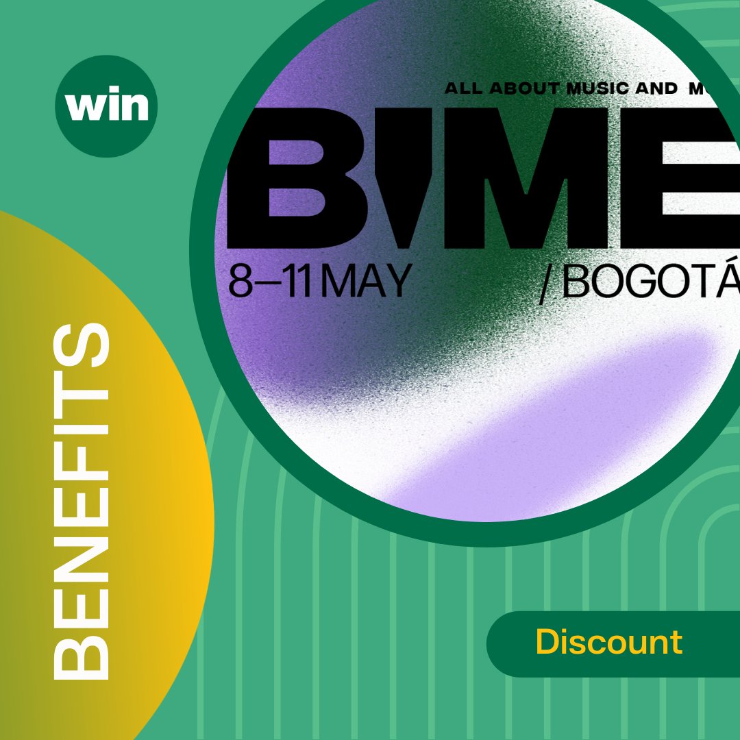 🙌 MEMBER BENEFIT 🙌 🇨🇴 @BIMEnet_ the international music industry event held from May 8-11 in Bogotá (Colombia) provides a 25% discount for members of WIN associations! 🎟️ Contact your national trade association to access the code!